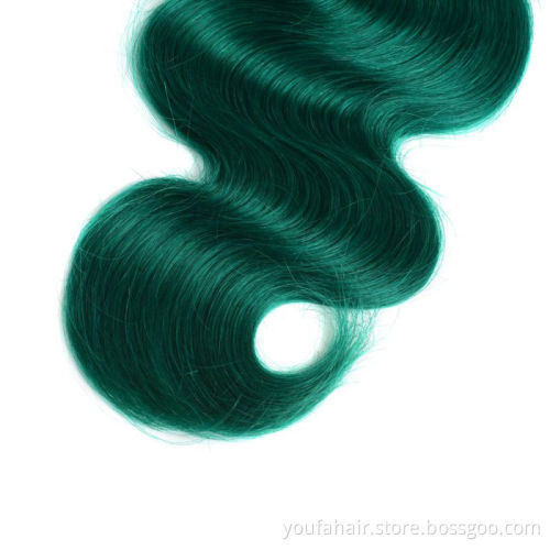 Cheap Price 100% Brazilian Unprocessed Virgin Remy Human Hair Extension Weave Body Wave Ombre 1b/Green Colored Raw Hair Bundles